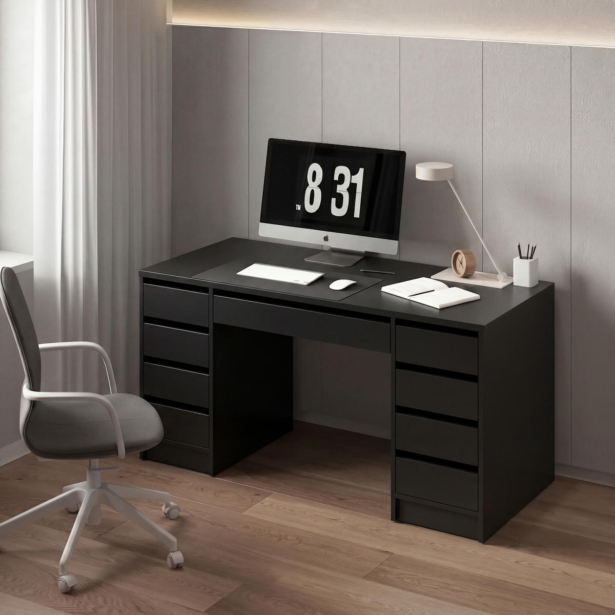 SCHREIBTISCH 152,6/55/77,6 cm Schwarz   - Schwarz, MODERN, Holzwerkstoff (152,6/55/77,6cm) - Livetastic