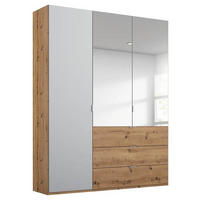 DREHTÜRENSCHRANK in Grau, Eichefarben  - Eichefarben/Alufarben, Trend, Glas/Holzwerkstoff (151/223/60cm) - Stylife