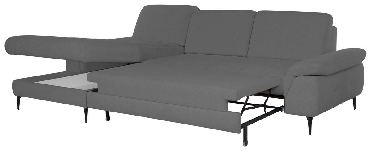 ECKSOFA ALMA in Chenille Dunkelgrau  191/285 cm  - Dunkelgrau/Schwarz, Design, Textil/Metall (191/285cm) - Livetastic
