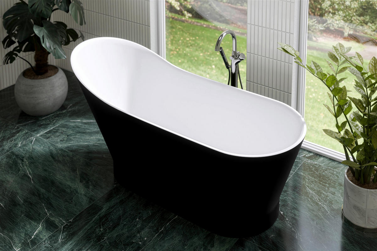 BADEWANNE freistehend   - Schwarz/Weiß, Basics, Stein (171,9/78,1/69,5cm) - Dieter Knoll