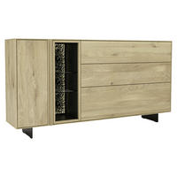 SIDEBOARD Eichefarben  189/97/41 cm  - Eichefarben/Schwarz, Natur, Glas/Leder (189/97/41cm) - Cassando