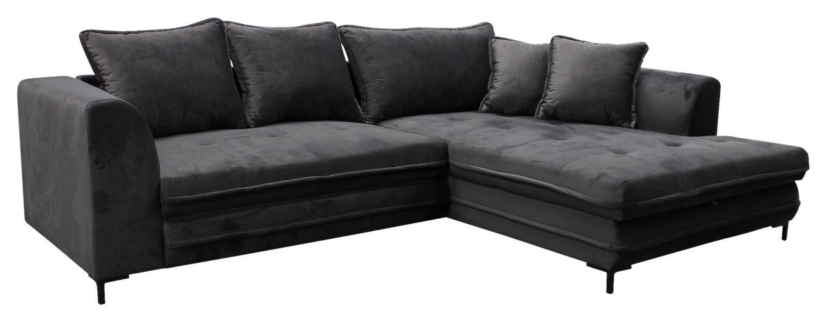 ECKSOFA Grau Velours  - Schwarz/Grau, Design, Textil/Metall (277/187cm) - Livetastic