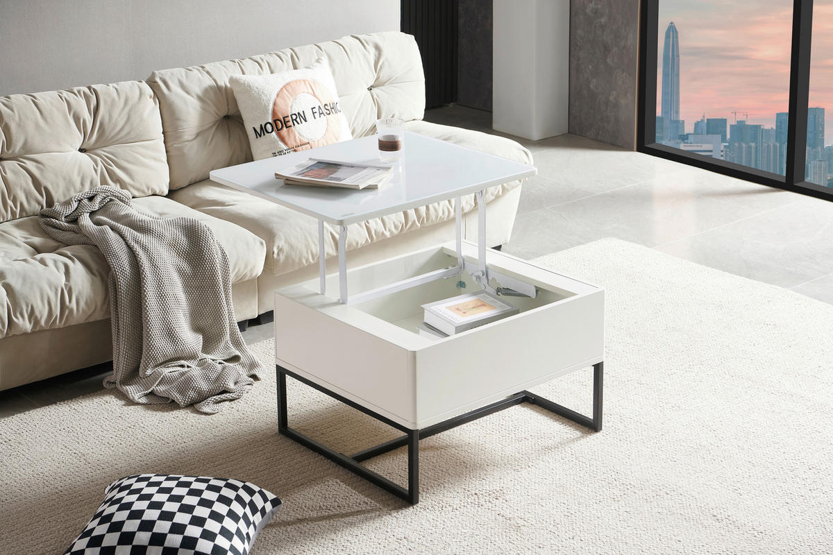 COUCHTISCH in Metall 70/40,5-65,5/60 cm  - Schwarz/Weiß, Design, Metall (70/40,5-65,5/60cm) - Livetastic