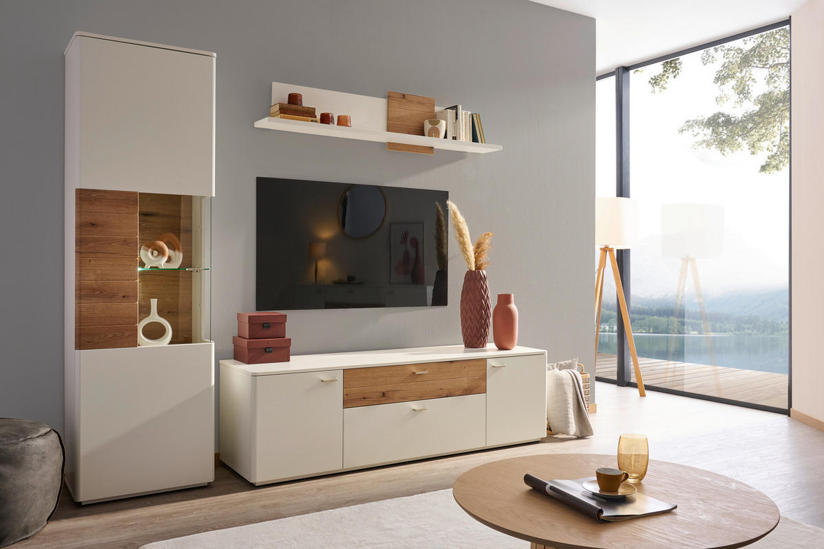 WANDBOARD Weiß, Eichefarben  - Eichefarben/Weiß, Design, Holzwerkstoff (143/20/25cm) - Stylife