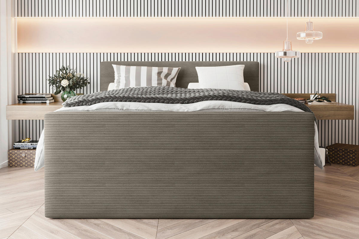BOXSPRINGBETT 180/200 cm  in Graubraun  - Graubraun/Schwarz, Konventionell, Textil/Metall (180/200cm) - Carryhome