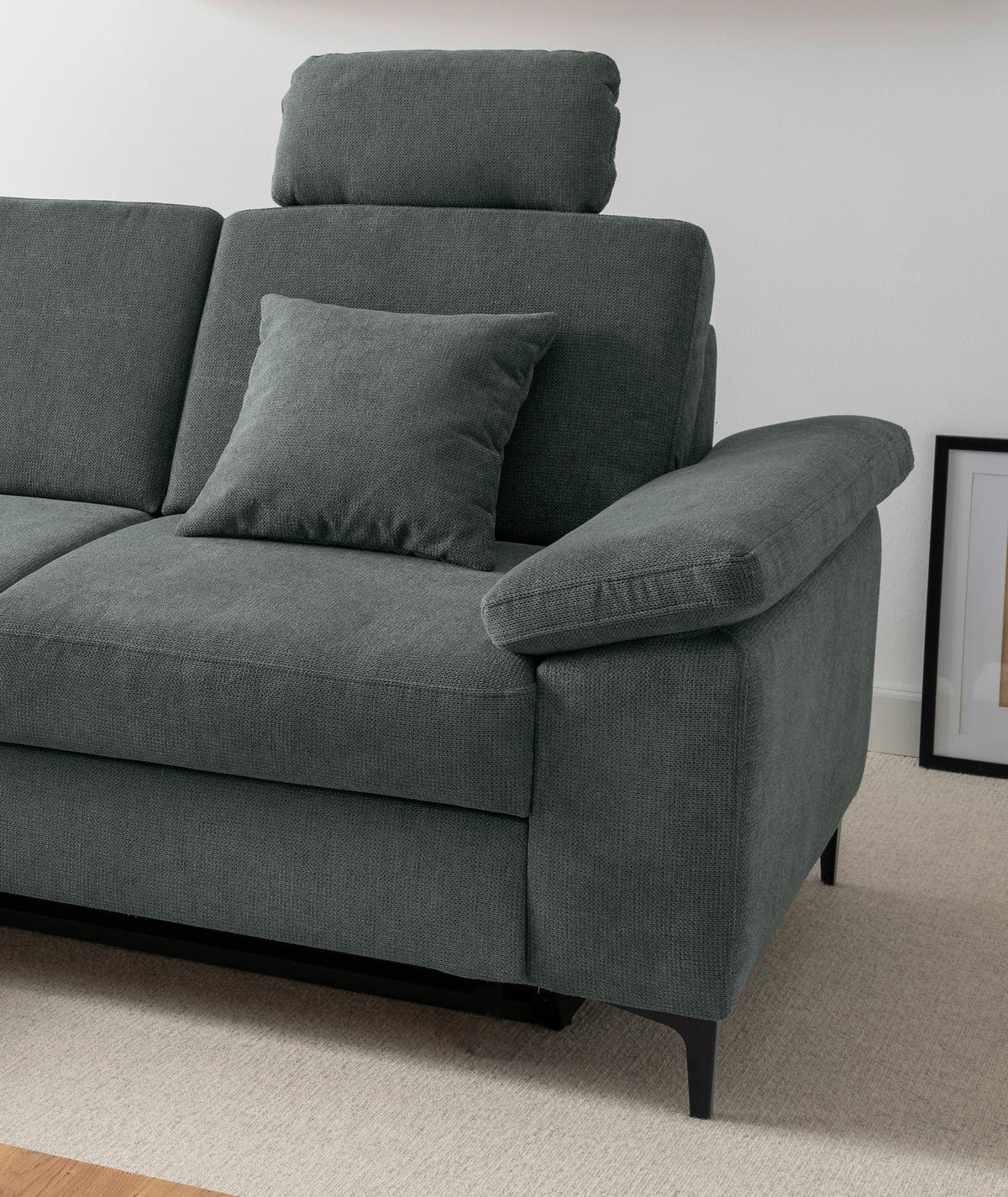 ECKSOFA Chenille Dunkelgrün  - Dunkelgrün/Schwarz, Konventionell, Textil/Metall (151/245cm) - Livetastic