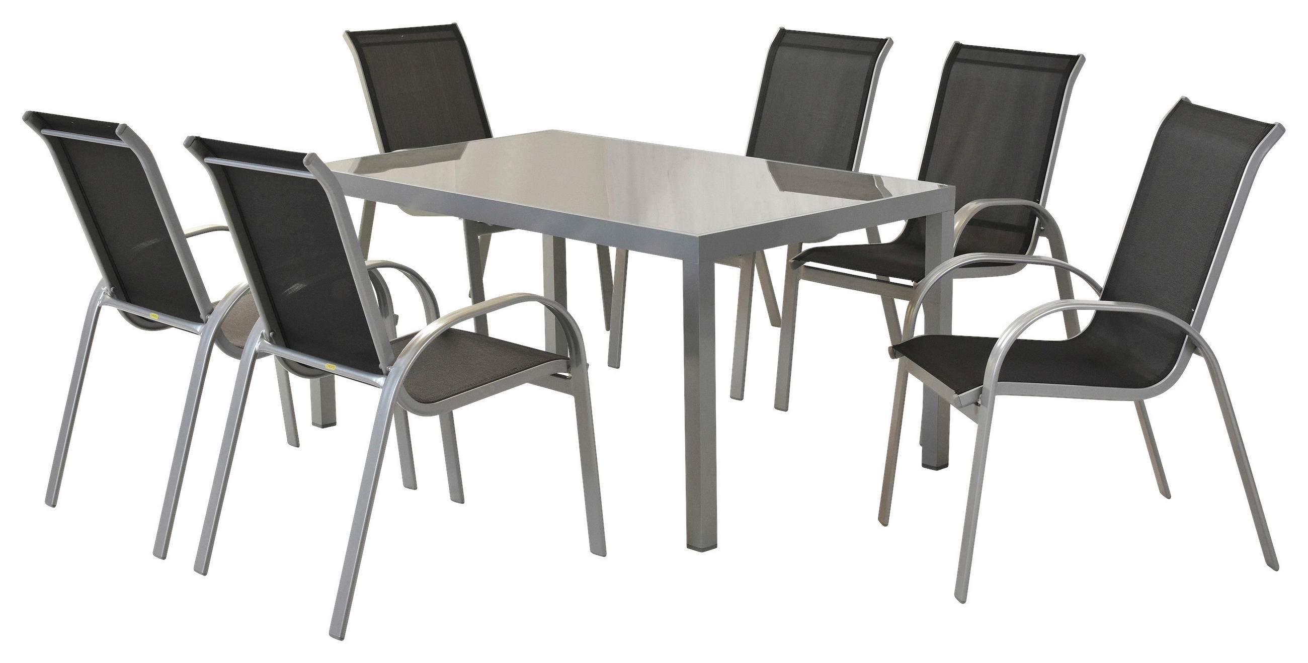 GARTENSET 7-teilig Aluminium 7-teilig  - Silberfarben/Schwarz, MODERN, Textil/Metall - Gardenson