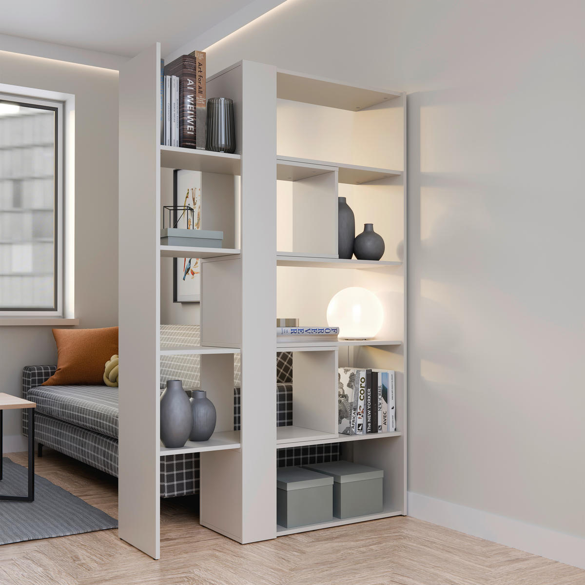 REGÁL, kašmírová, 82-146/180/35 cm - kašmírová, Modern, kompozitné drevo/plast (82-146/180/35cm)