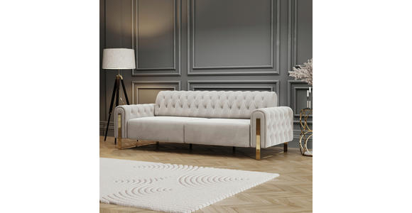 3-SITZER-SOFA Velours Beige  - Beige/Goldfarben, KONVENTIONELL, Textil/Metall (264/90/97cm) - Carryhome