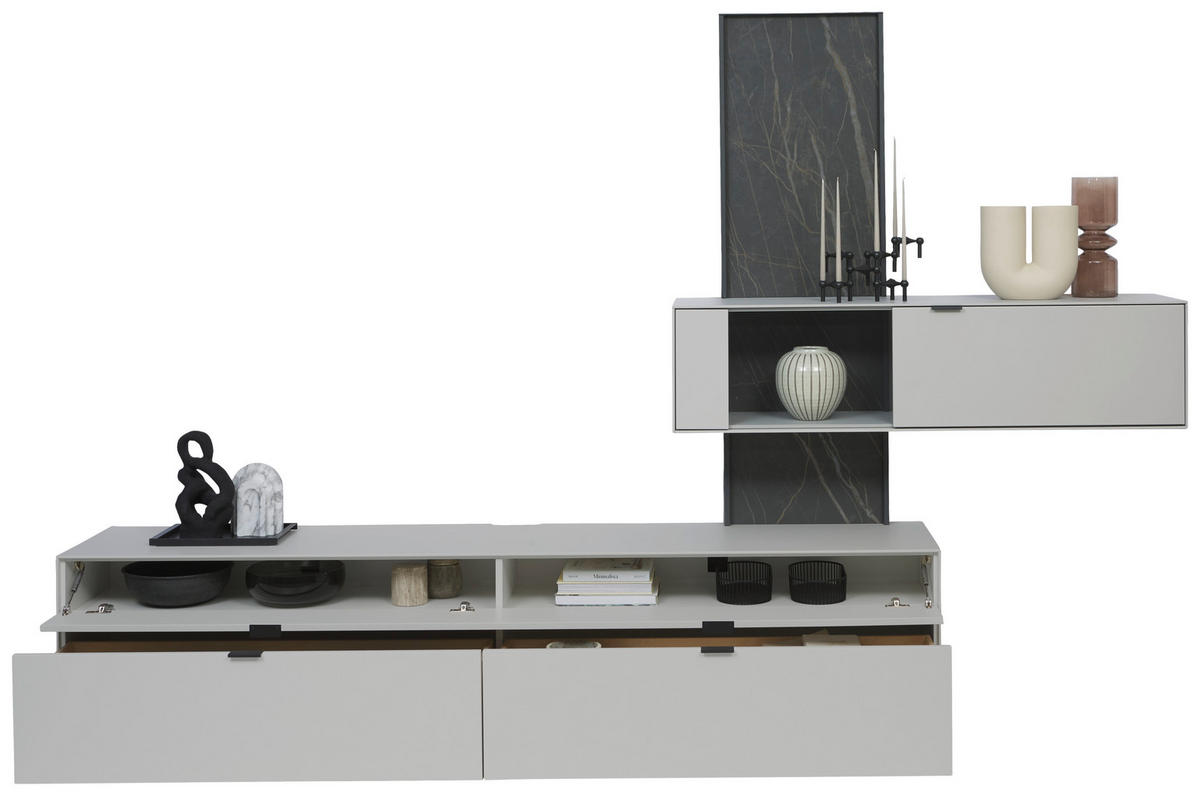 WOHNWAND  in Hellgrau  306/204,9/45,2 cm  - Hellgrau, Design, Glas/Keramik (306/204,9/45,2cm) - Dieter Knoll