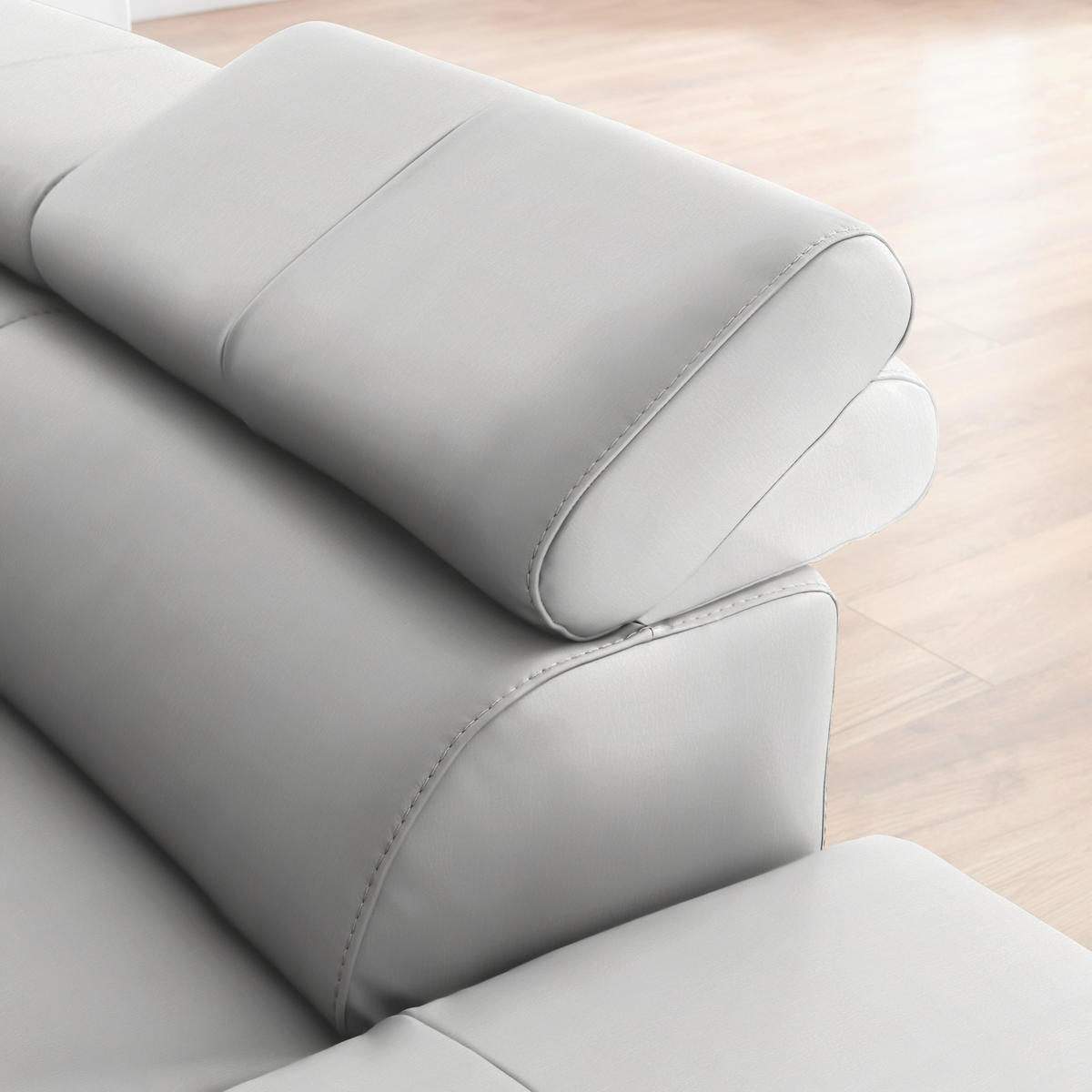 ECKSOFA in Echtleder Hellgrau  - Hellgrau/Schwarz, Design, Leder/Metall (256/220cm) - Celina Home
