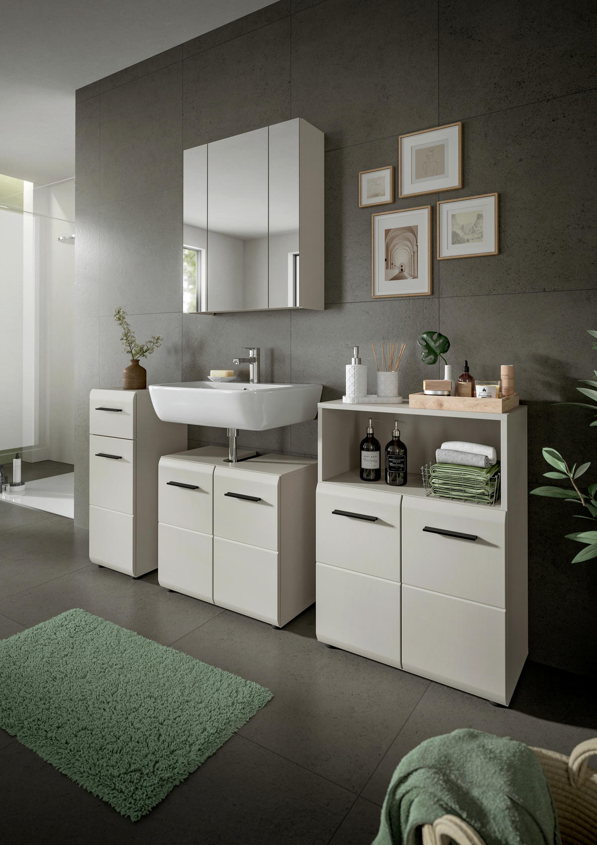 BADEZIMMER 3-teilig  in 90 cm  - Kaschmir/Schwarz, Trend, Glas/Holzwerkstoff (90cm) - MID.YOU