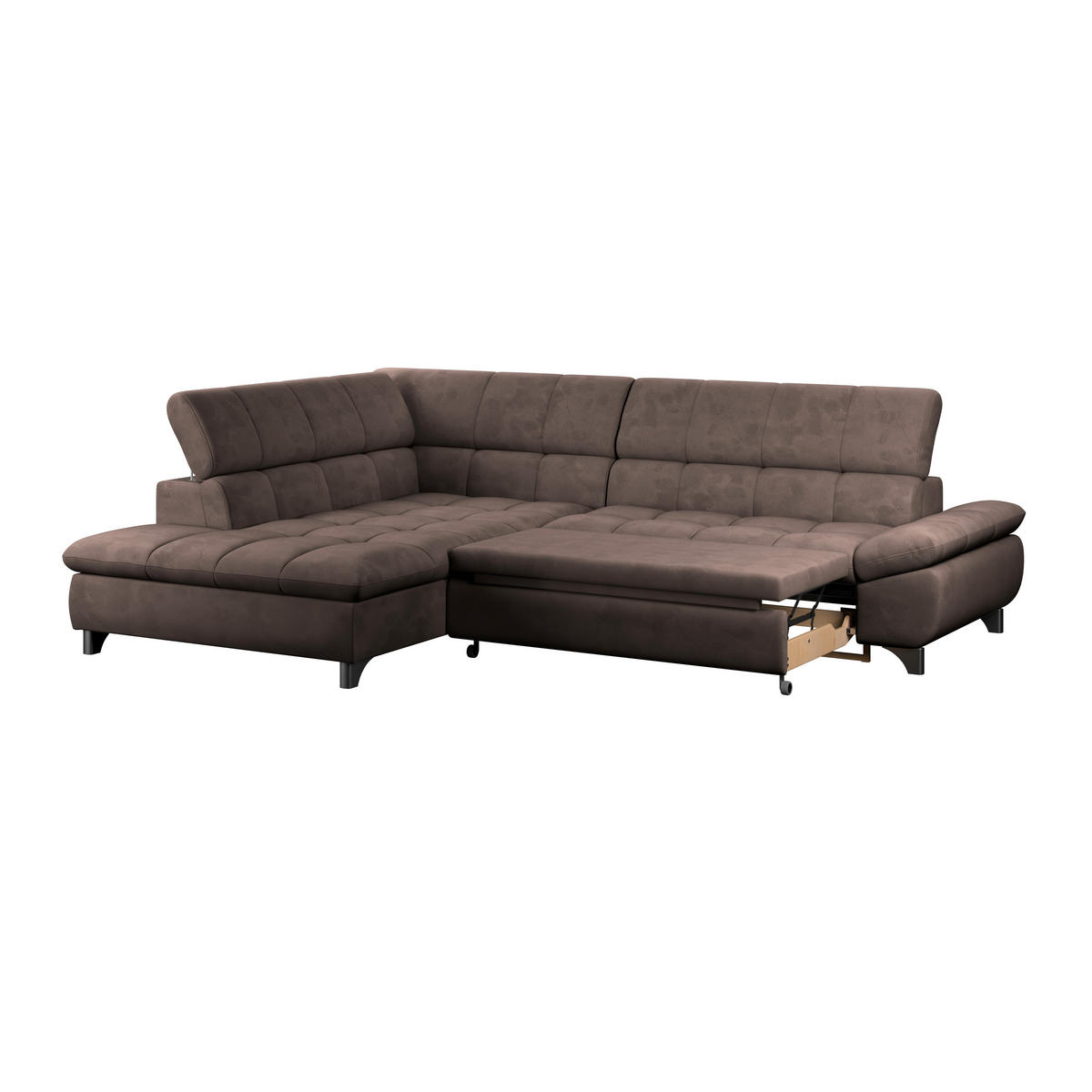 ECKSOFA Dunkelbraun Chenille  - Chromfarben/Dunkelbraun, KONVENTIONELL, Textil/Metall (234/312cm) - Livetastic