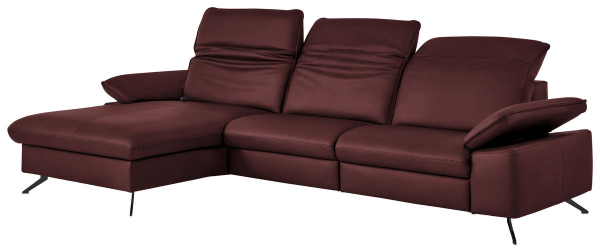 ECKSOFA  Echtleder Beere  - Beere/Schwarz, Design, Leder/Metall (169/307cm) - Beldomo Premium