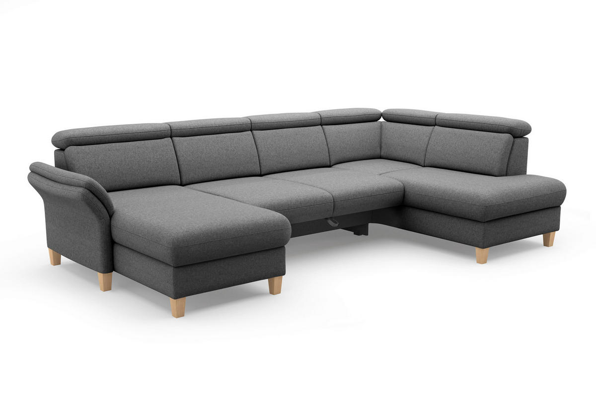 WOHNLANDSCHAFT GLENDALE E in Flachgewebe Dunkelgrau  - Eichefarben/Dunkelgrau, KONVENTIONELL, Holz/Textil (166/321/193cm) - Sit & More