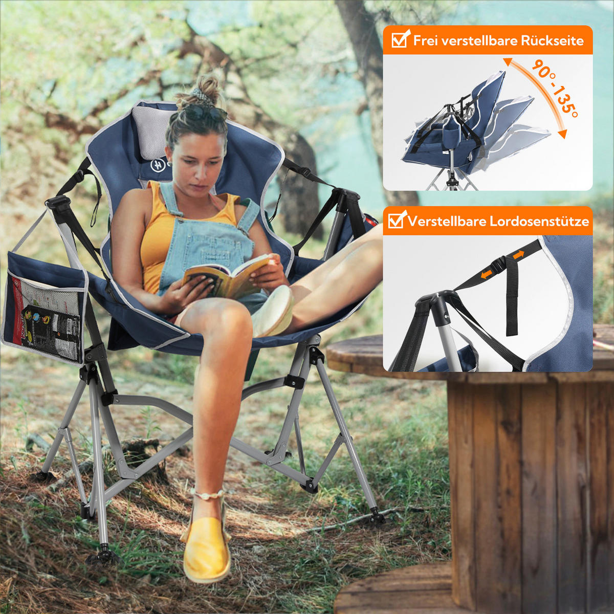 CAMPINGSESSEL - Blau/Silberfarben, Basics, Textil/Metall (21/19/83cm) - Modante
