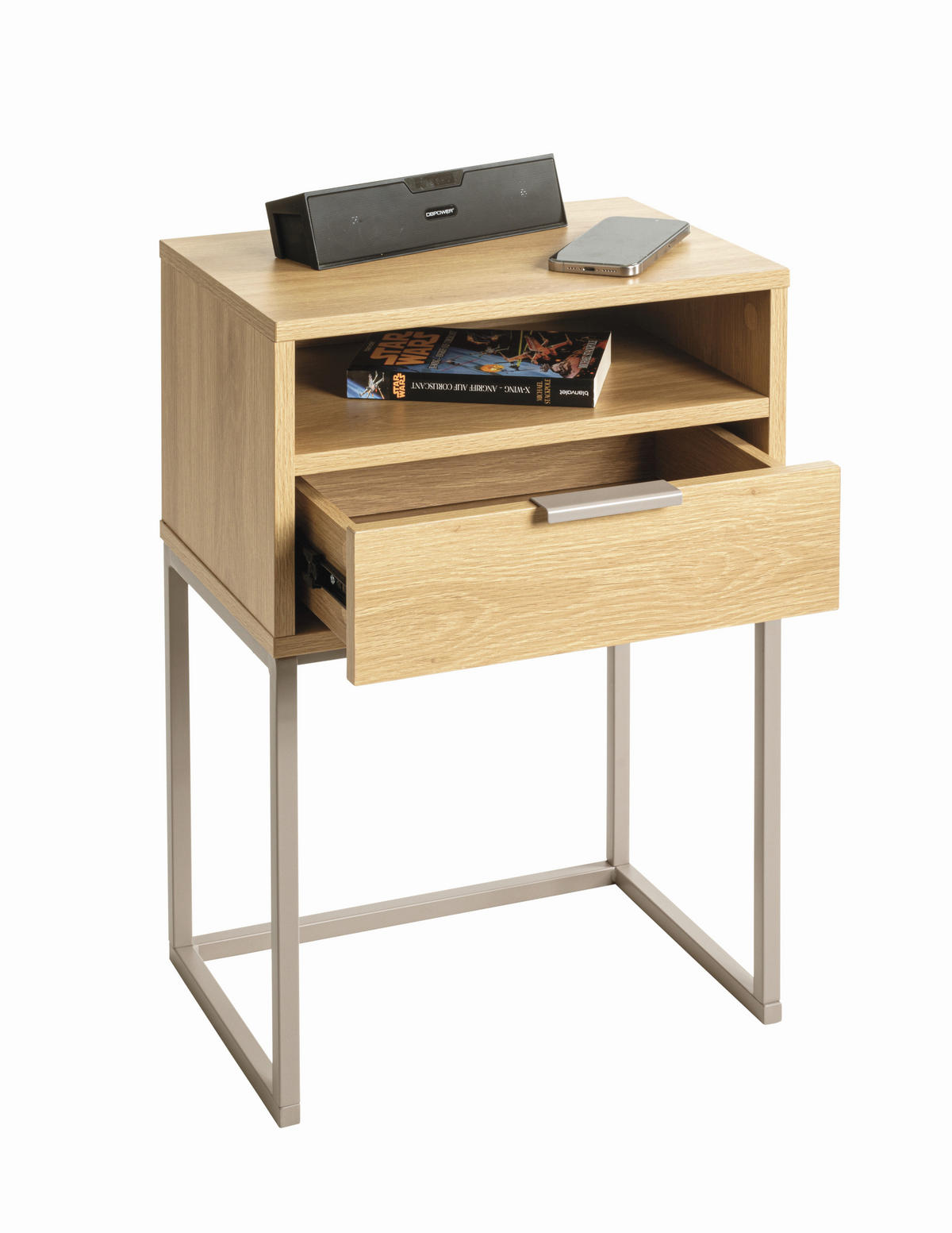 NACHTSCHRANK 40/60/28 cm  - Kaschmir/Eichefarben, MODERN, Holzwerkstoff/Metall (40/60/28cm)