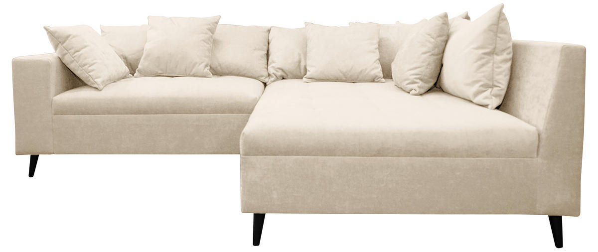 Ecksofa inkl. Hocker in Flachgewebe Beige  - Beige/Schwarz, Design, Holz/Textil (247/174cm) - MID.YOU