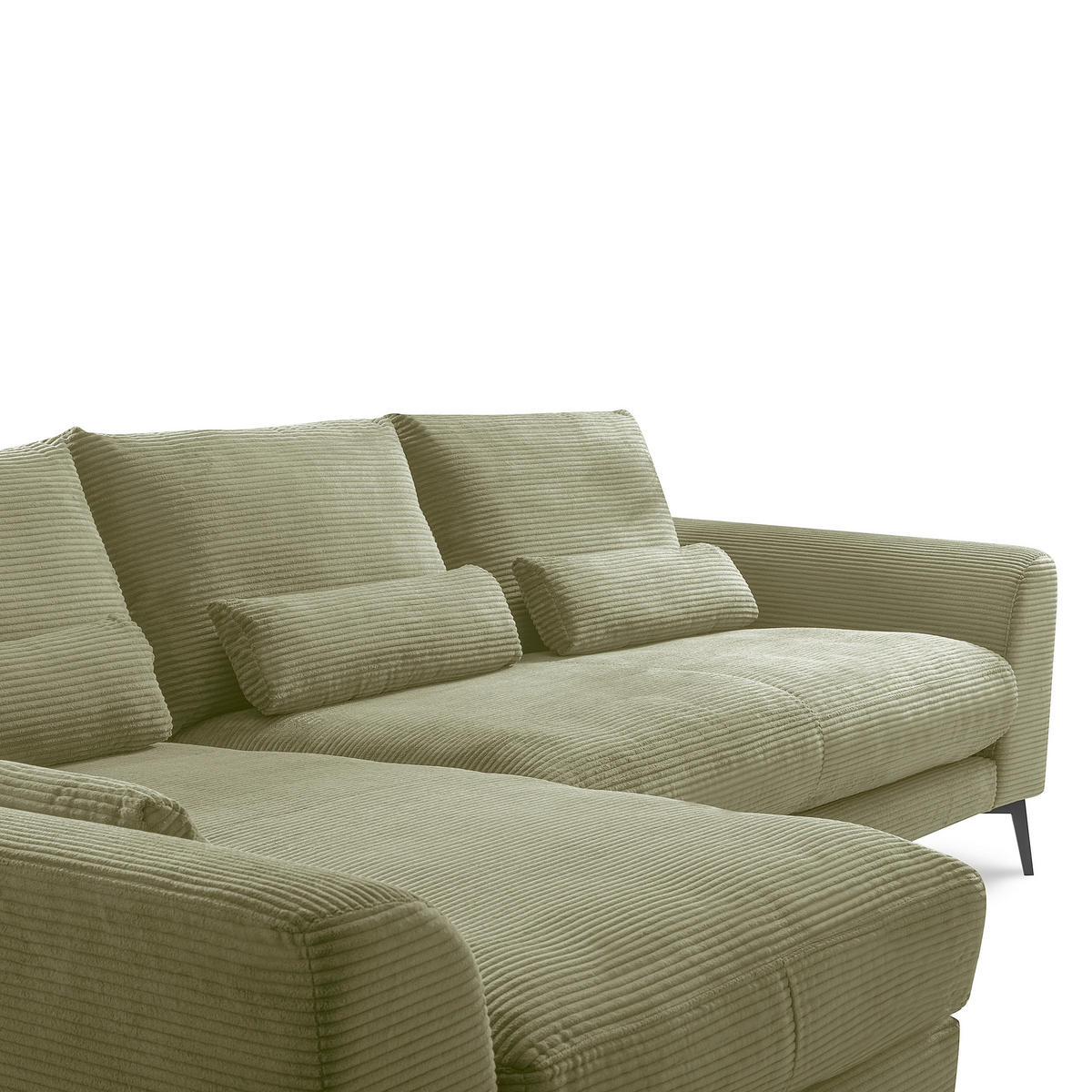 ECKSOFA  in Cord Olivgrün Nierenkissen, Rückenkissen  172/313 cm  - Schwarz/Olivgrün, Design, Textil/Metall (172/313cm) - P & B