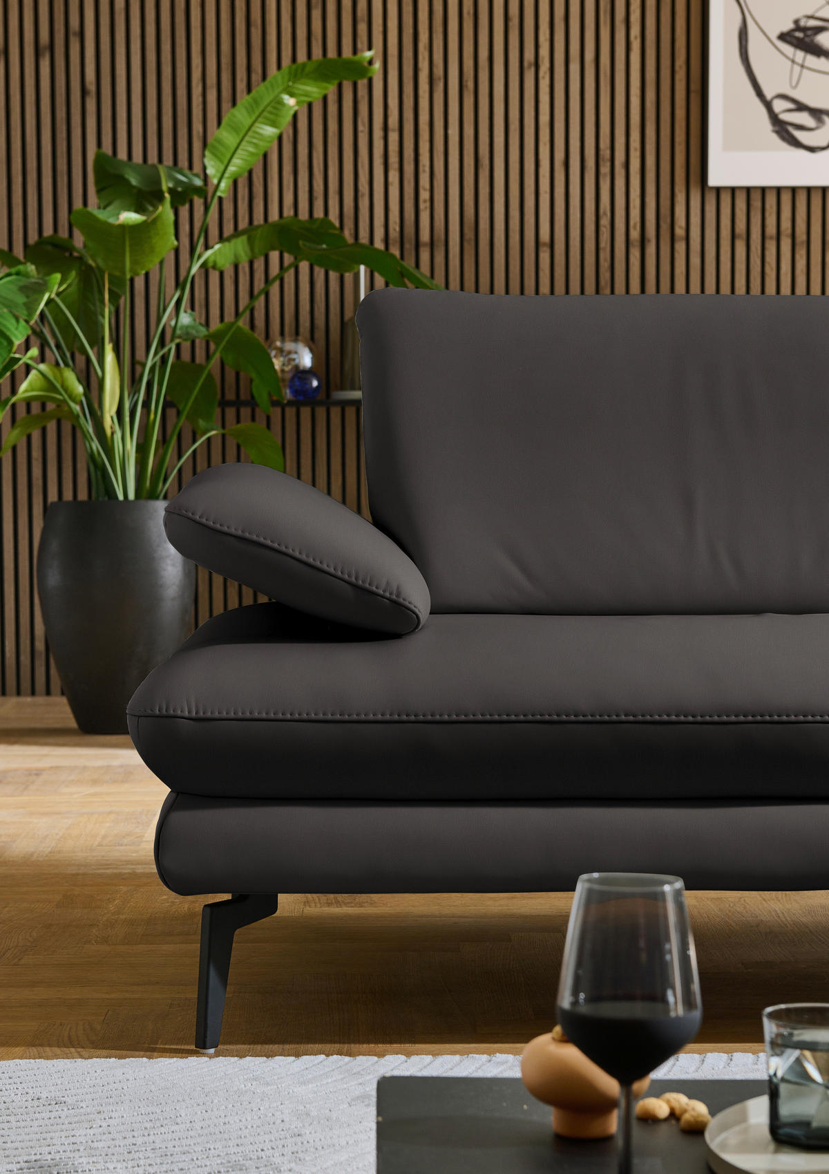 ECKSOFA in Echtleder Grau  - Schwarz/Grau, Design, Leder/Metall (308/195cm) - Dieter Knoll