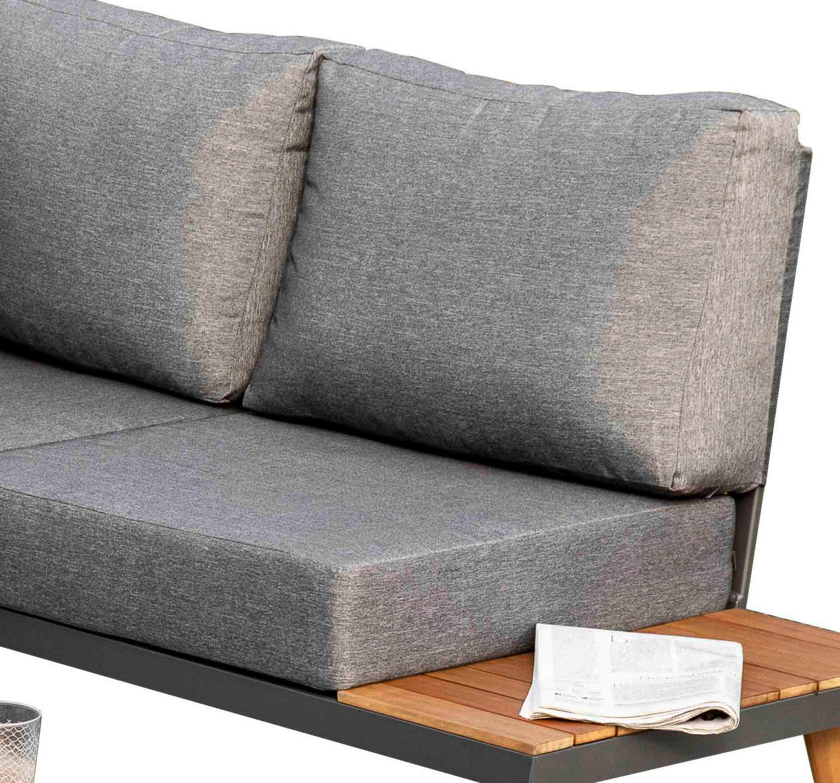 TERASOVÁ SEDACIA SÚPRAVA drevo, kov, textil - hnedá/sivá, Konventionell, kov/drevo (211/28/152,5cm) - Gardenson