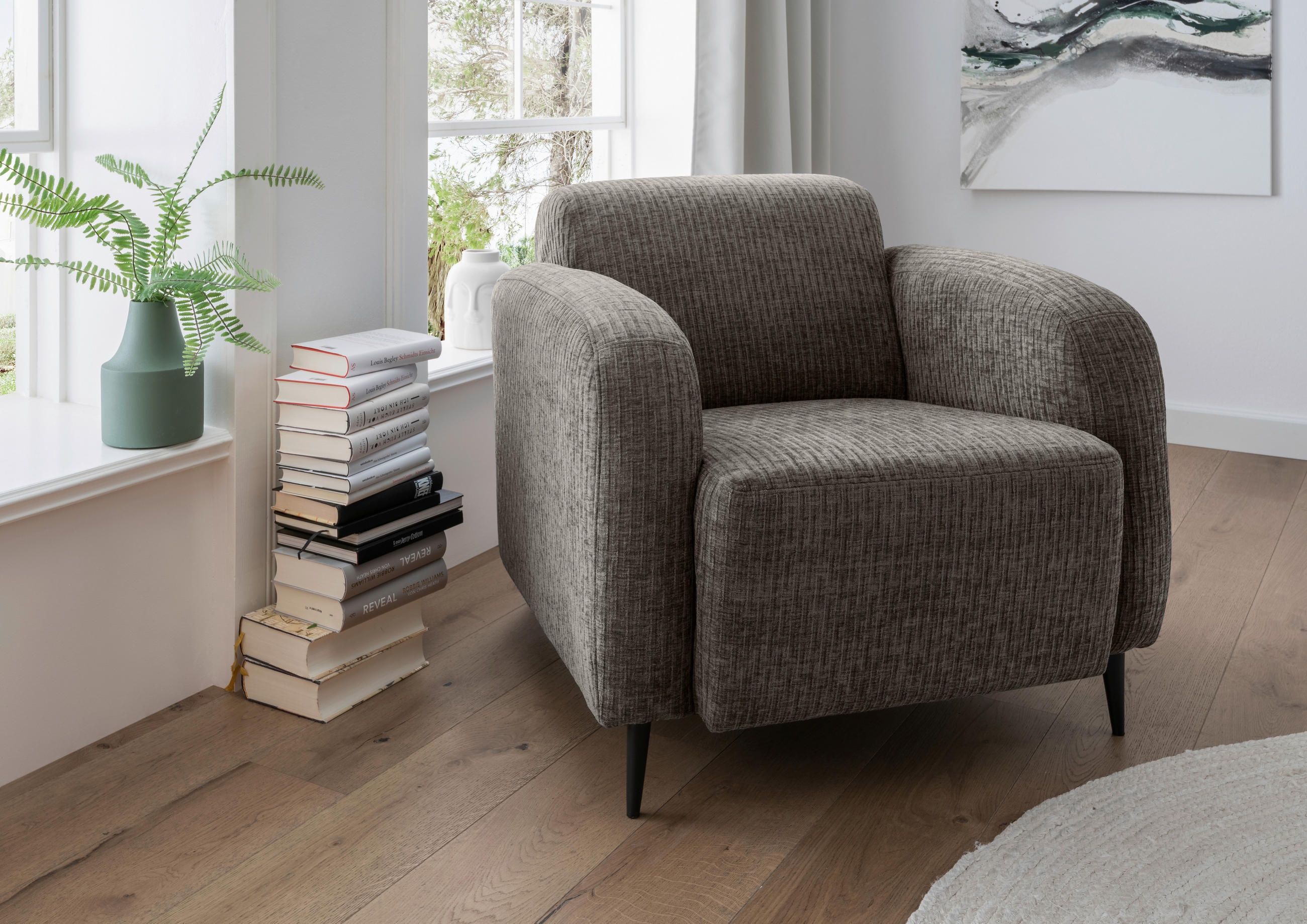 SESSEL in Velours Graubraun  - Graubraun/Schwarz, Modern, Textil/Metall (85/76/90cm) - Livetastic