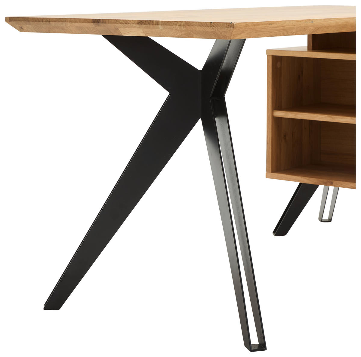 ECKSCHREIBTISCH 160/160/75 cm  in Eichefarben  - Eichefarben/Schwarz, Natur, Holz/Metall (160/160/75cm) - Linea Natura