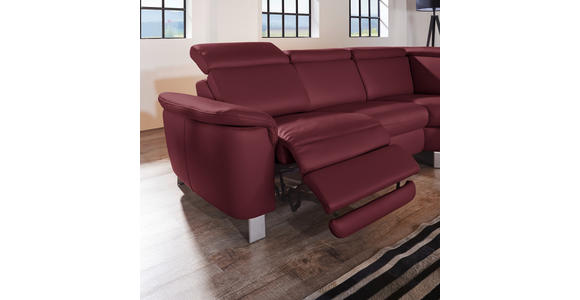 ECKSOFA in Echtleder Weinrot  271/239 cm  - Weinrot/Alufarben, Design, Leder/Metall (271/239cm) - Cantus