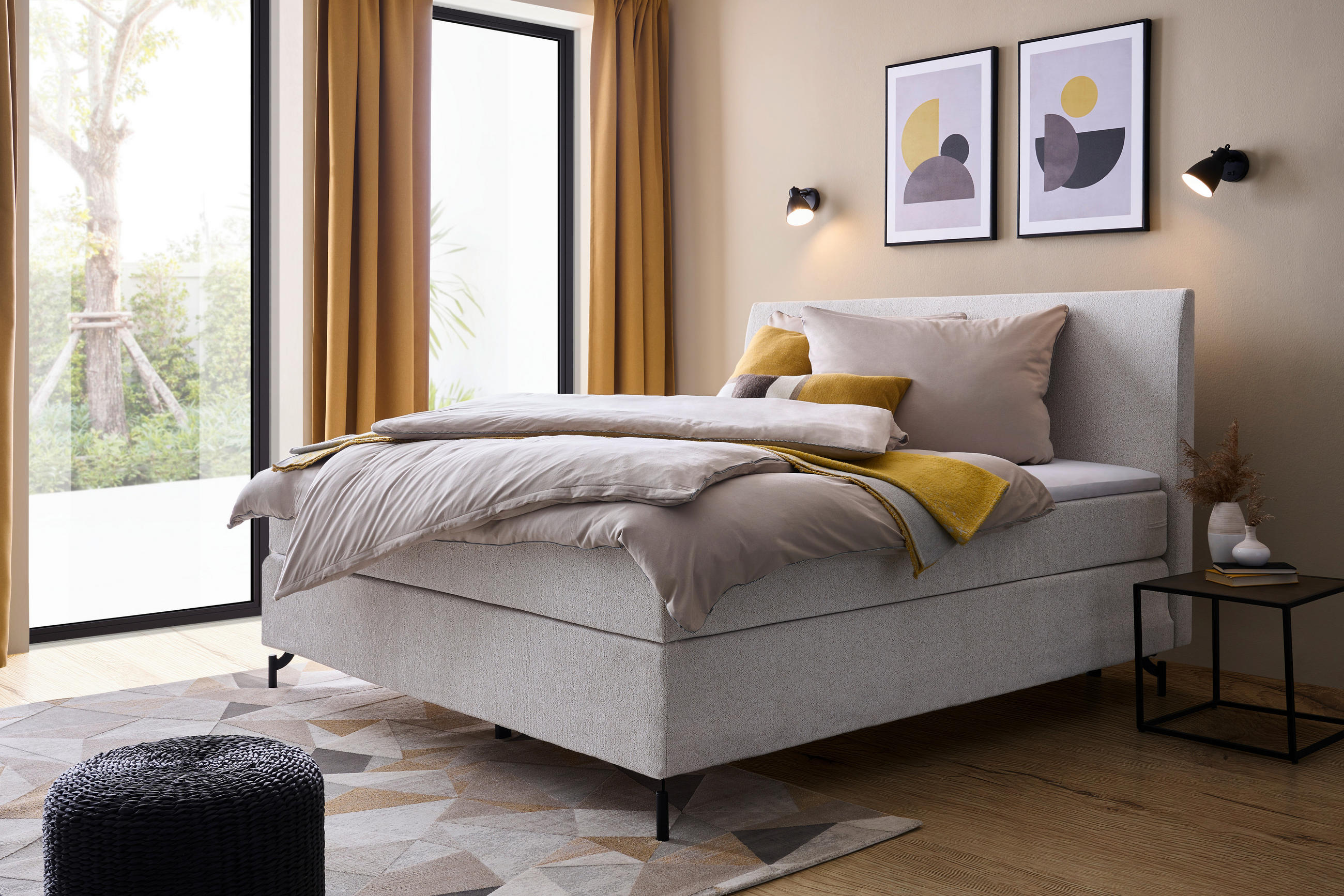 BOXSPRINGBETT 180/200 cm  in Creme  - Creme/Schwarz, MODERN, Textil (180/200cm) - MID.YOU