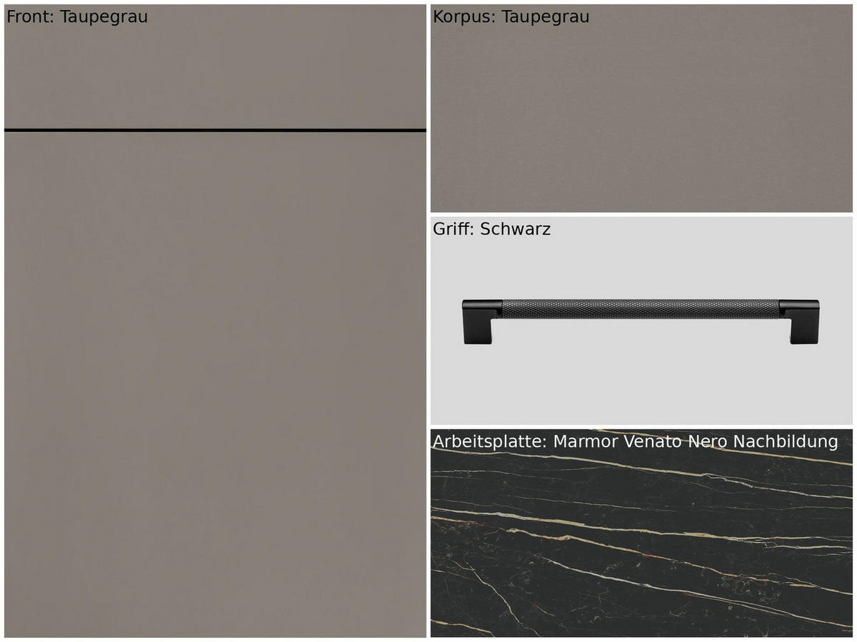 EINBAUKÜCHE 615  - Schwarz/Grau, Design, Holzwerkstoff/Metall (305/395cm) - Nobilia