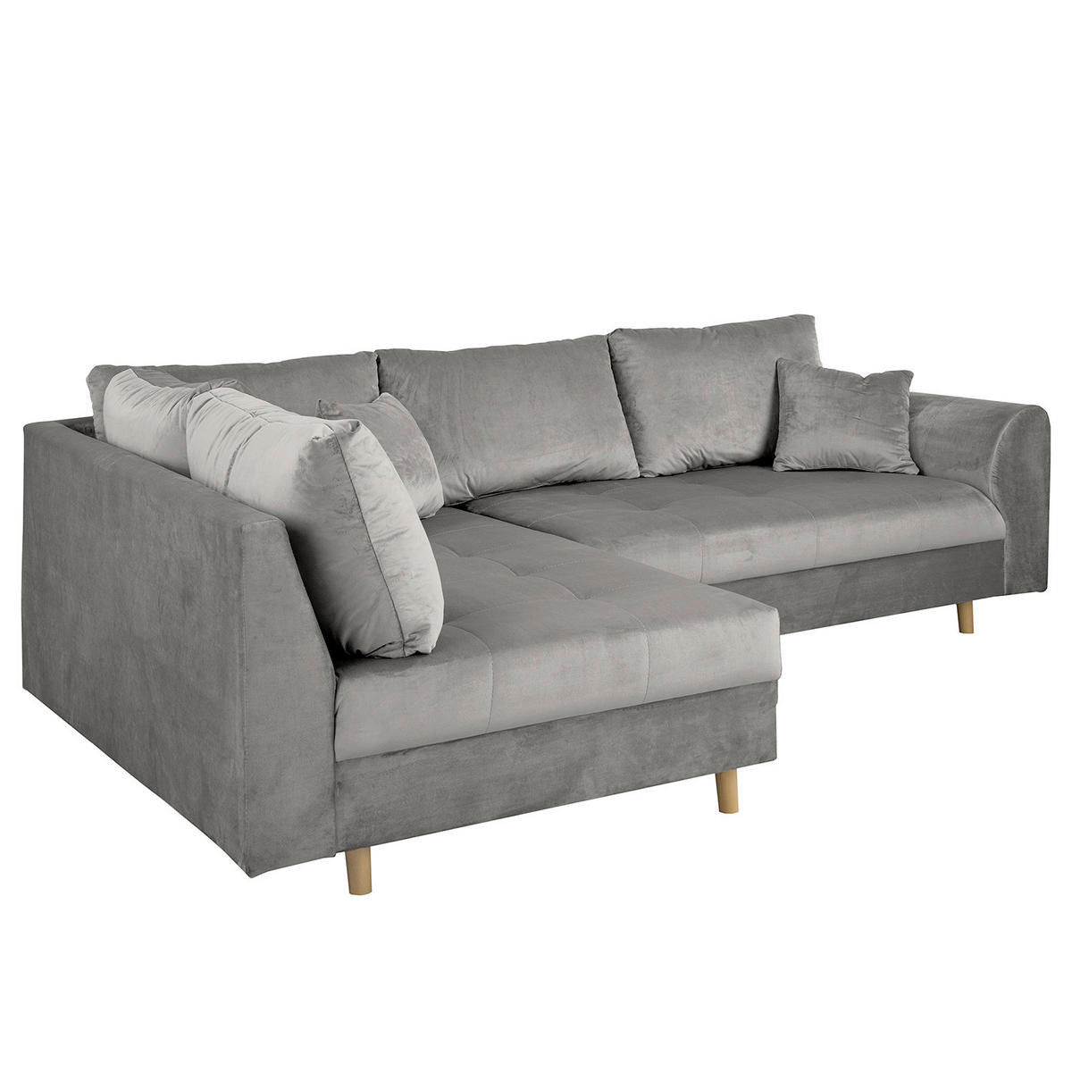 ECKSOFA inkl. Hocker Ariella Grau Samt Rückenkissen, Hocker  - Naturfarben/Grau, Design, Holz/Textil (161/231cm) - Livetastic
