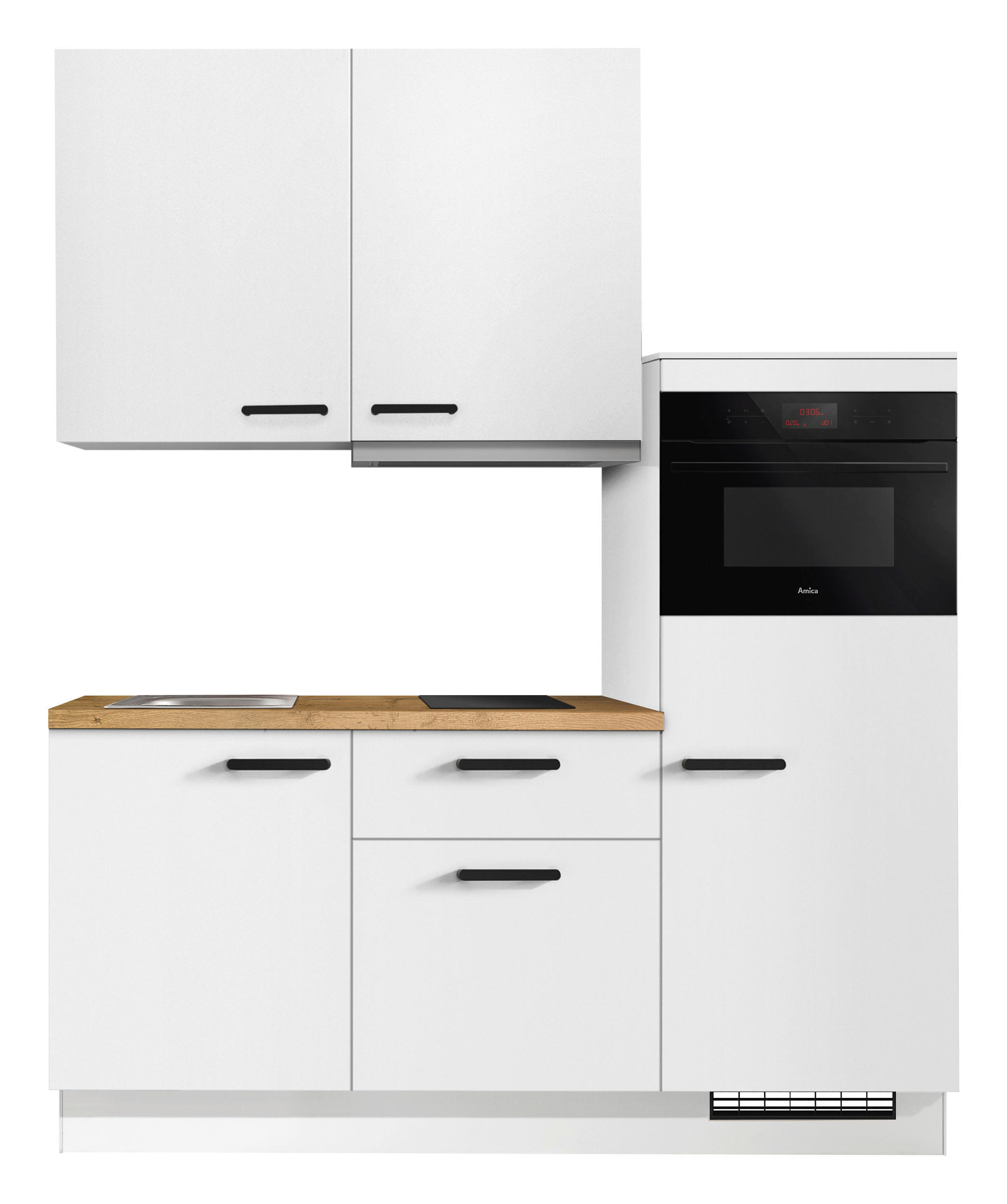 KÜCHENBLOCK 180 cm   in Weiß, Eichefarben  - Eichefarben/Schwarz, Basics, Holzwerkstoff/Metall (180cm) - Impuls