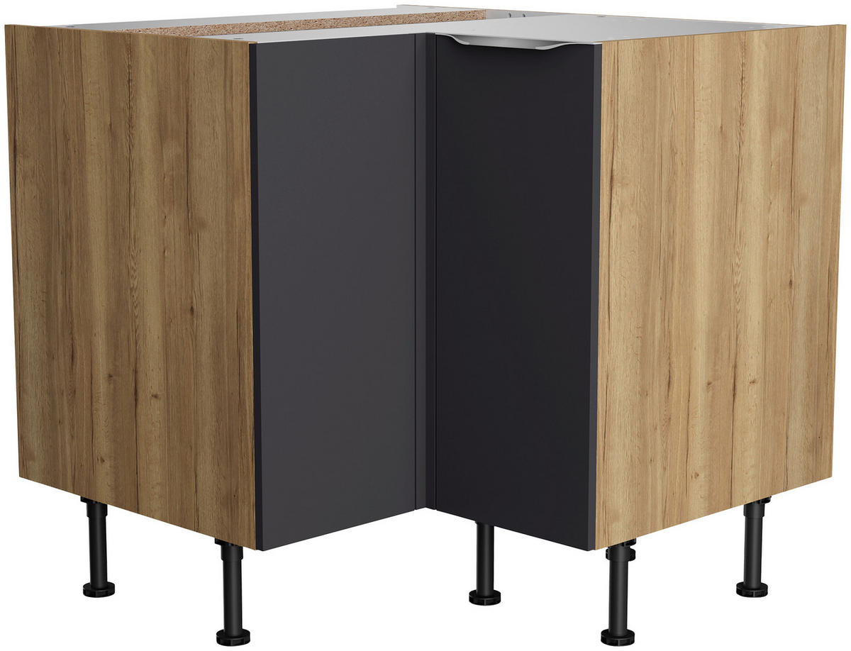 ECKKÜCHE 270/200 cm  in Anthrazit, Eichefarben  - Edelstahlfarben/Eichefarben, Basics, Holzwerkstoff/Metall (270/200cm) - Optifit
