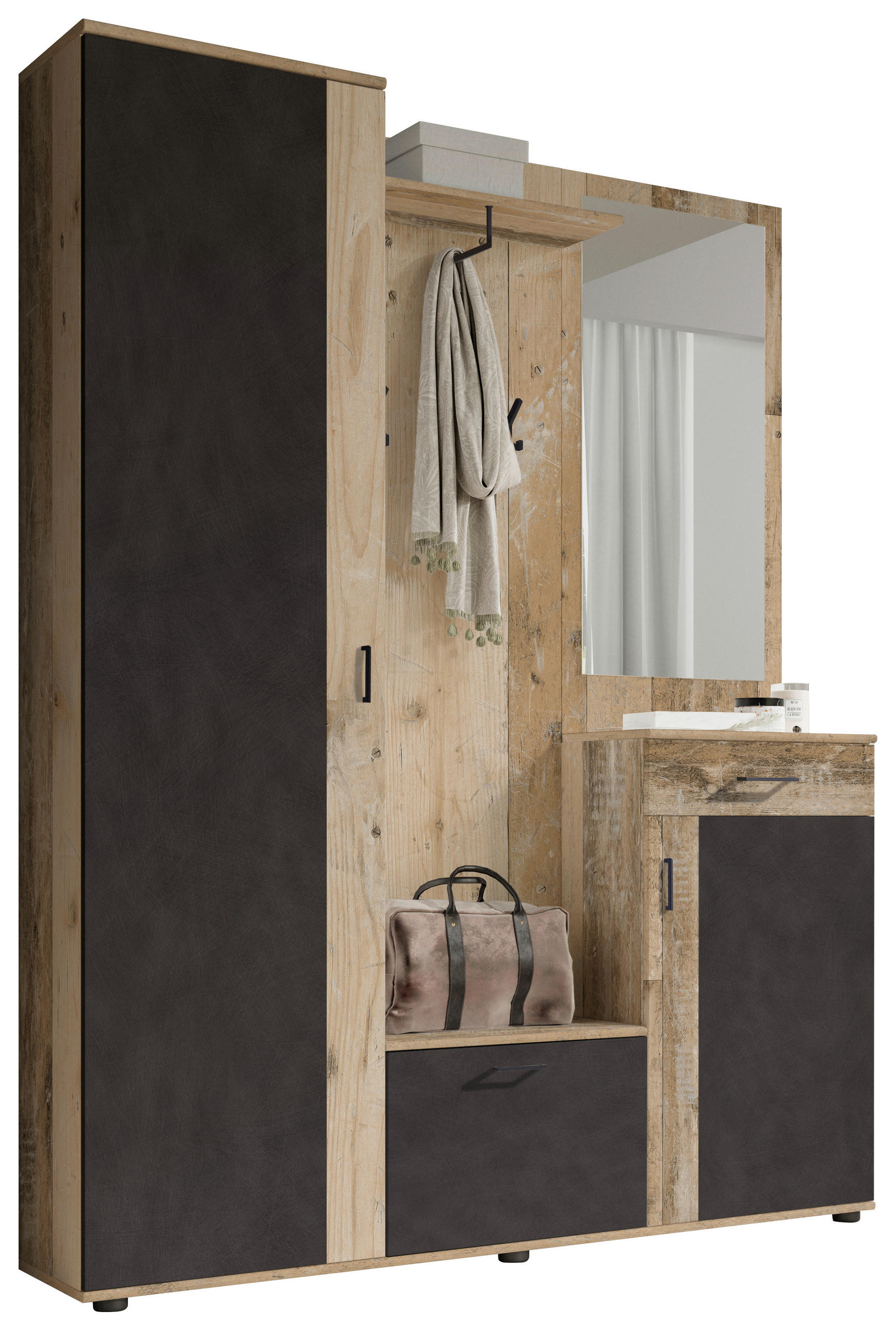 GARDEROBE 5-teilig  in 145/184/29 cm  - Eichefarben/Anthrazit, Design, Holzwerkstoff (145/184/29cm) - Livetastic