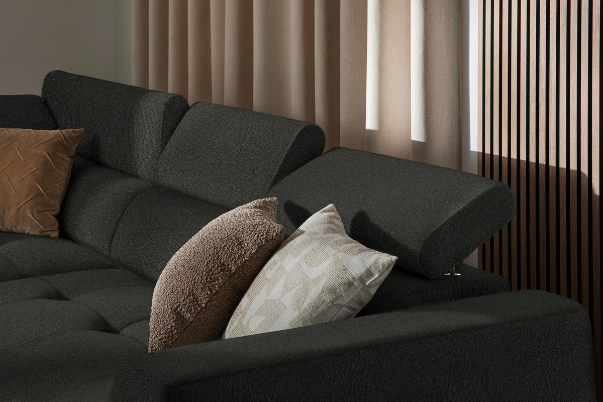 ECKSOFA in Struktur Schwarz  - Schwarz, Design, Kunststoff/Textil (205/284cm) - MID.YOU