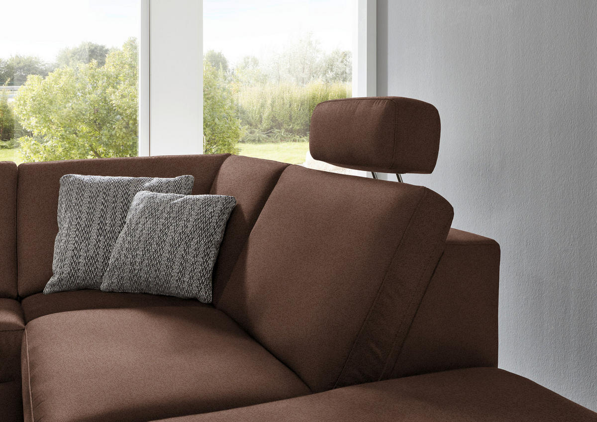 ECKSOFA in Mikrofaser Dunkelbraun  - Dunkelbraun/Alufarben, Design, Textil/Metall (275/242cm) - Dieter Knoll