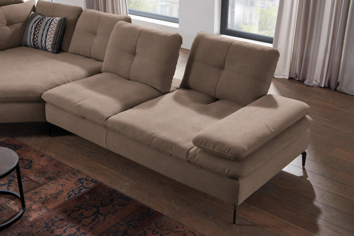 ECKSOFA in Flachgewebe Graubraun  - Graubraun/Schwarz, Design, Textil/Metall (157/344cm) - Chilliano