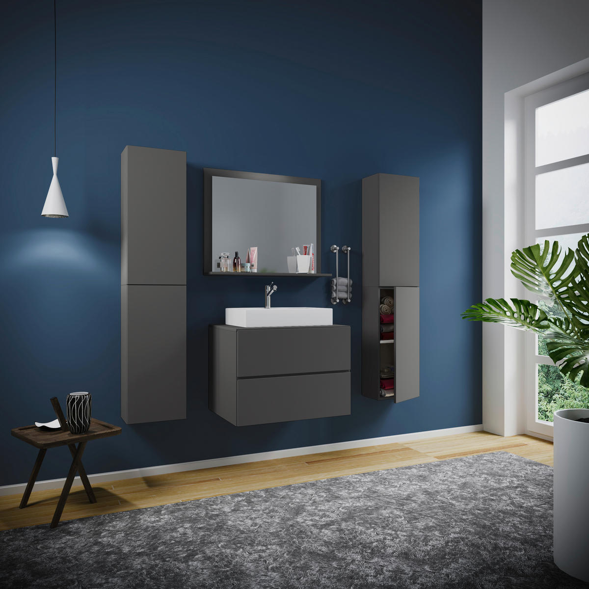 BADEZIMMER 5-teilig  in 127 cm  - Anthrazit/Weiß, MODERN, Keramik/Holzwerkstoff (127cm) - MID.YOU
