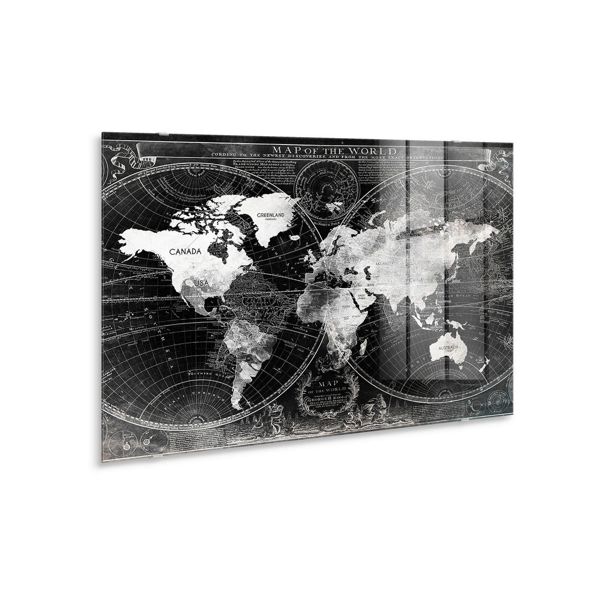 GLASBILD Weltkarte 120/80 cm  - Schwarz/Weiß, Basics, Glas/Papier (120/80cm)