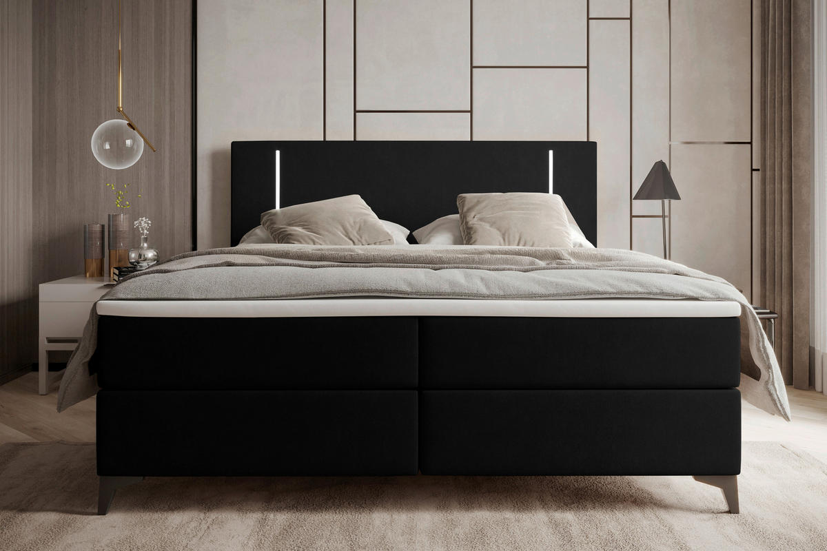 BOXBETT 180/200 cm  in Schwarz  - Schwarz, Konventionell, Textil/Metall (180/200cm) - Modante