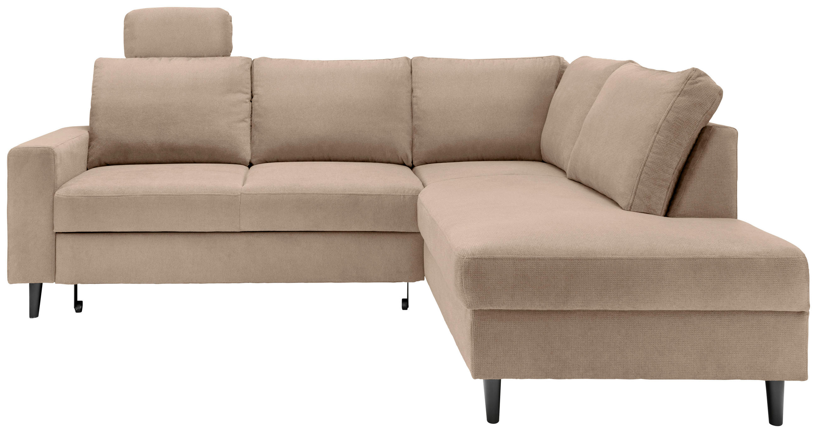 ECKSCHLAFSOFA in Hellbraun Textil   - Hellbraun/Schwarz, Modern, Holz/Textil (242/200cm) - Livetastic