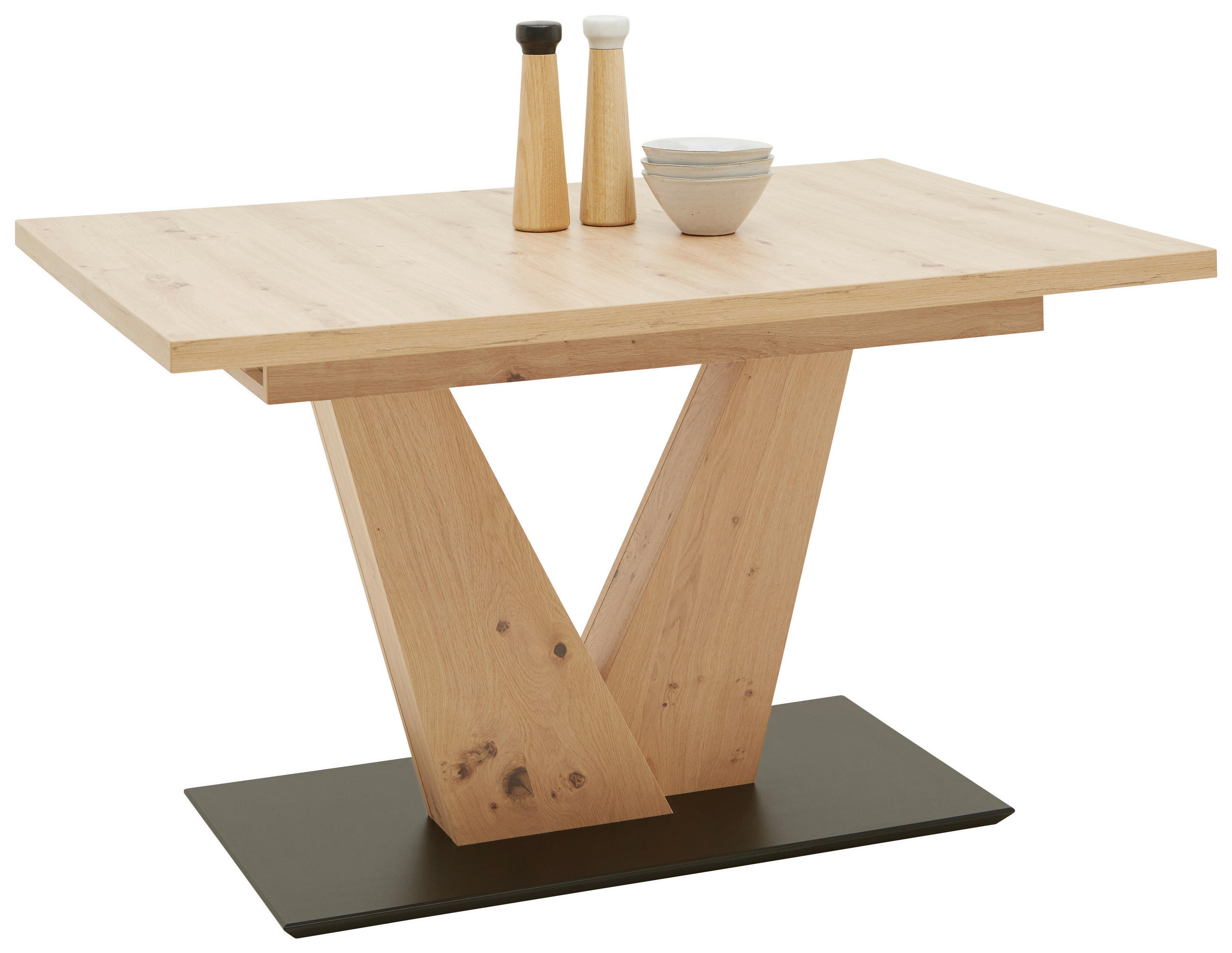 ESSTISCH Schwarz, Eichefarben rechteckig  ausziehbar, Variantenauswahl  - Eichefarben/Schwarz, Design, Holzwerkstoff (130-178/90/75cm) - Dieter Knoll