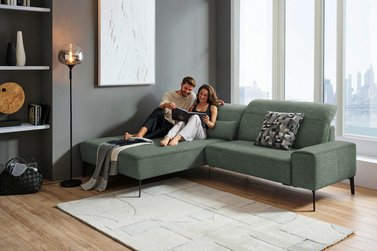 ECKSOFA in Mikrofaser Dunkelgrün  - Dunkelgrün/Schwarz, Design, Textil/Metall (203/266cm) - Johann Jakob