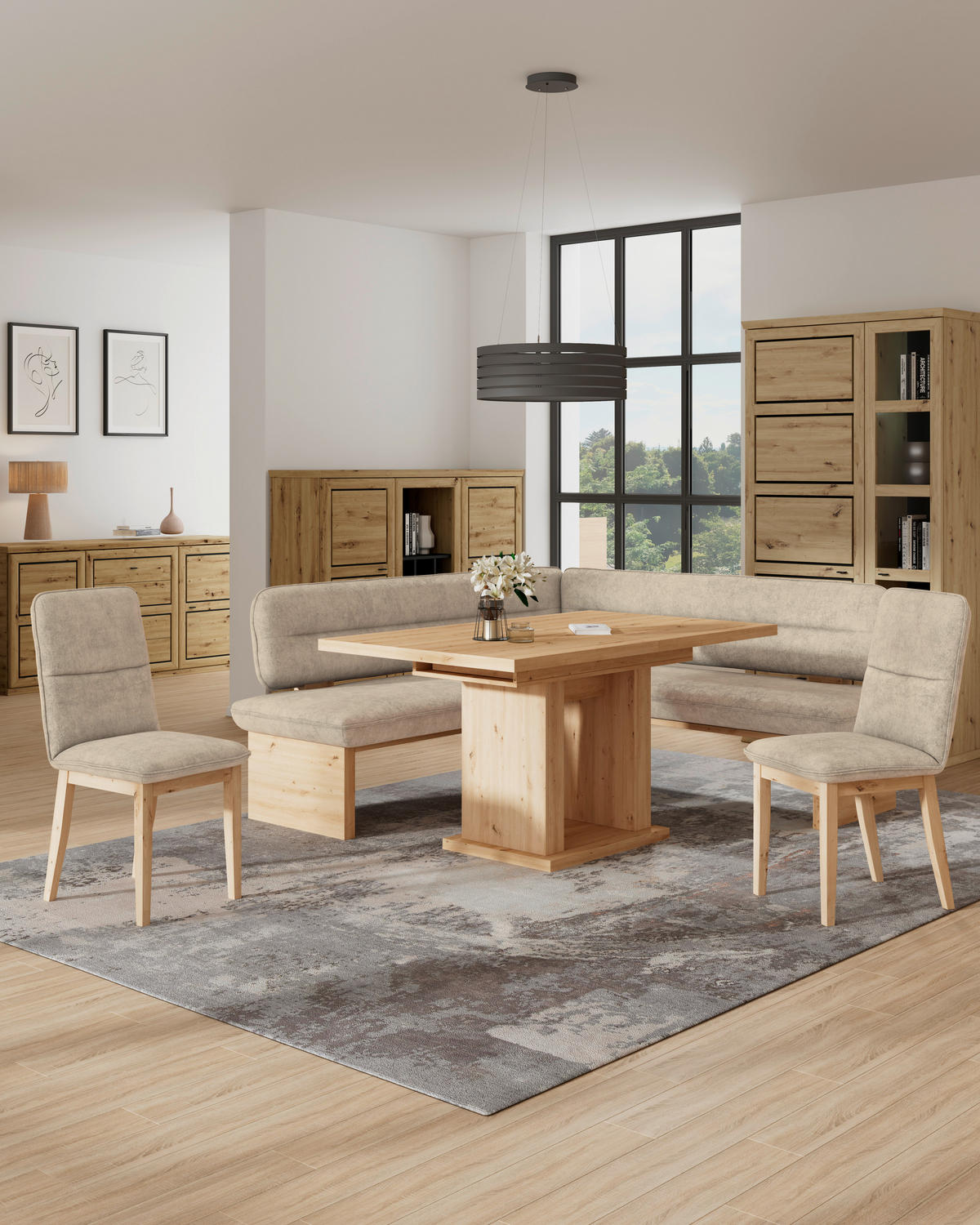 ECKBANK 212/170 cm Webstoff Beige Eiche Sperrholz   - Eichefarben/Beige, KONVENTIONELL, Holz/Textil (212/170cm) - James Wood