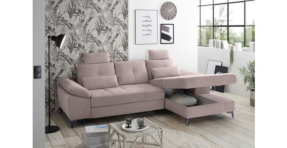 ECKSOFA Rosa Mikrovelours  - Chromfarben/Schwarz, KONVENTIONELL, Kunststoff/Textil (270/170cm) - Carryhome