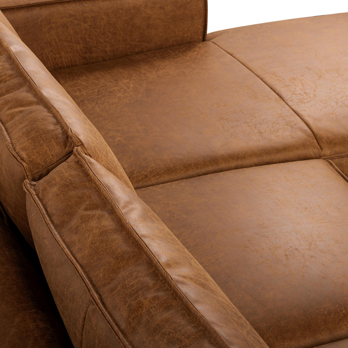 ECKSOFA Hellbraun Echtleder Lederlook Rücken echt  - Hellbraun/Schwarz, Design, Leder/Textil (166/238cm) - Livetastic