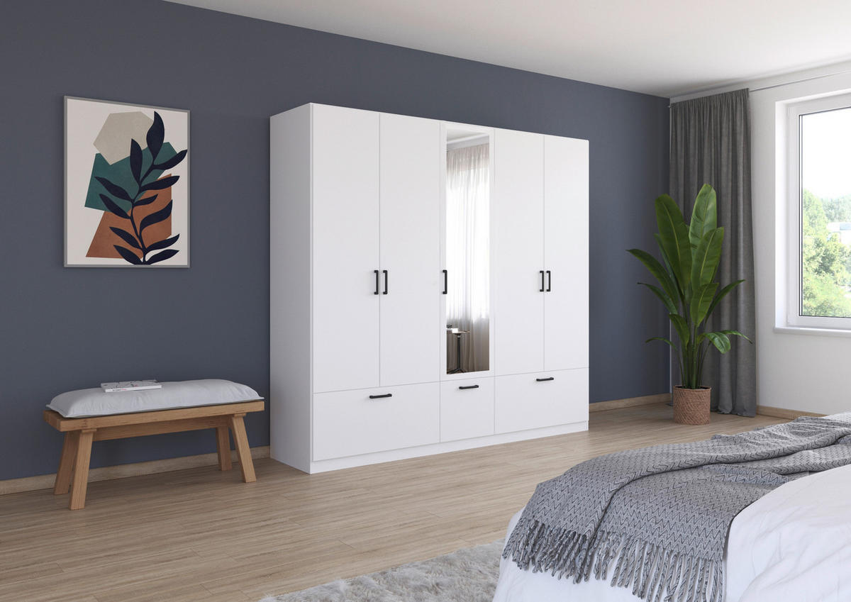 KLEIDERSCHRANK in Weiss  - Weiss/Grau, Basics, Holzwerkstoff/Metall (226/210/54cm) - Boxxx