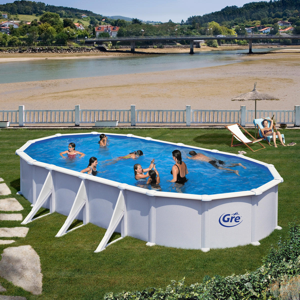 GRE POOL KITPROV738 KITPROV738 744/575/132 cm  - Weiß, KONVENTIONELL, Metall (744/575/132cm) - Gre