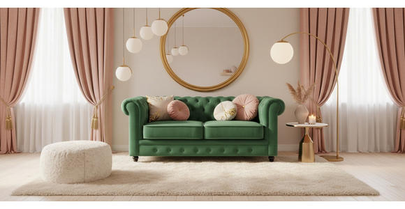 CHESTERFIELD-SOFA  in Samt Grün, Schwarz  - Schwarz/Grün, Trend, Holz/Textil (165/73/87cm) - Xora