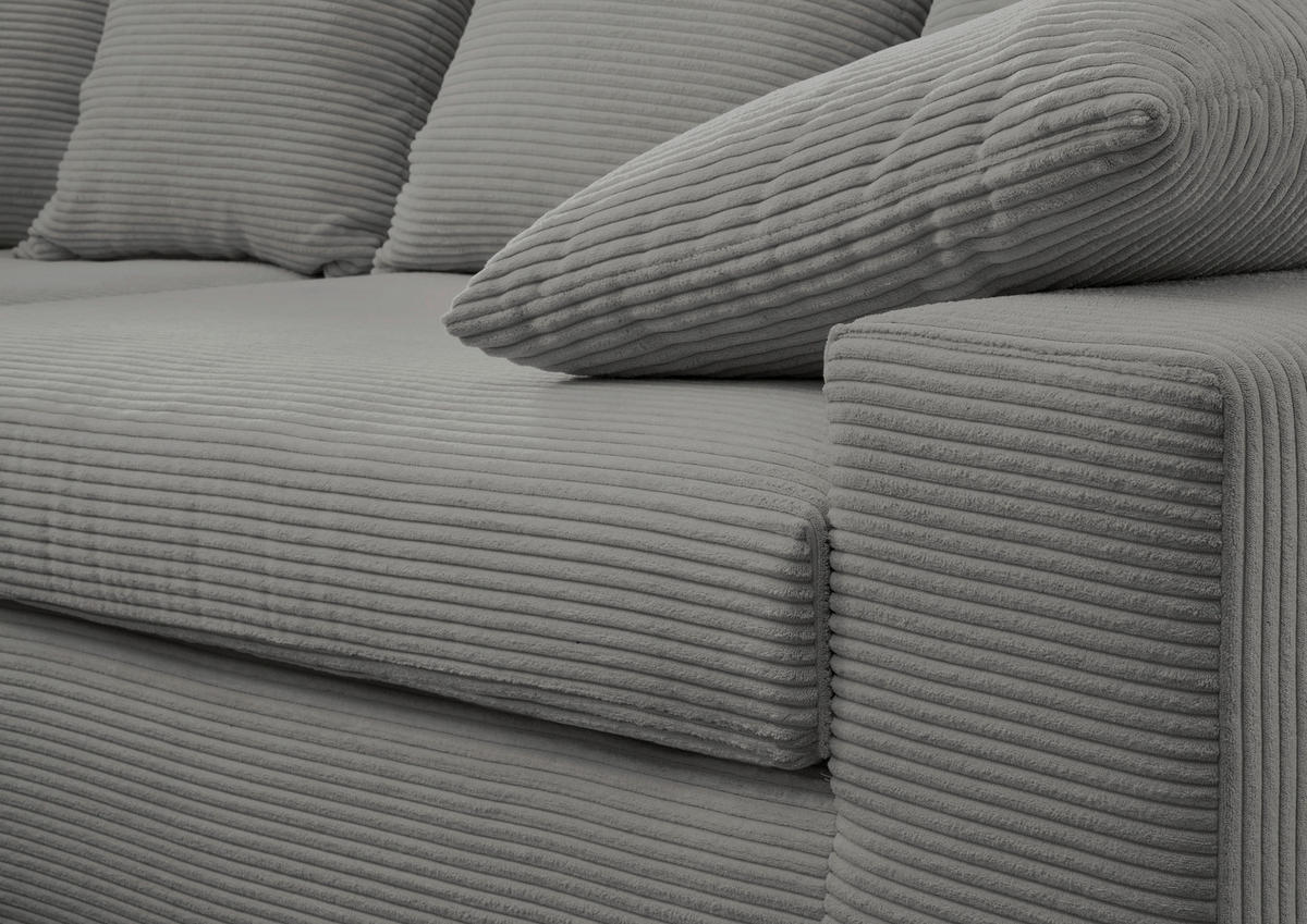 ECKSOFA in Cord Grau  - Schwarz/Grau, Modern, Kunststoff/Textil (278/200cm) - Livetastic